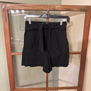 Mango Black High Waist Paper-Bag Shorts